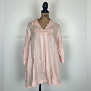 Embellish Linen Blend Tunic Mini Dress Size S/M Oversized 3/4 Sleeves Collared